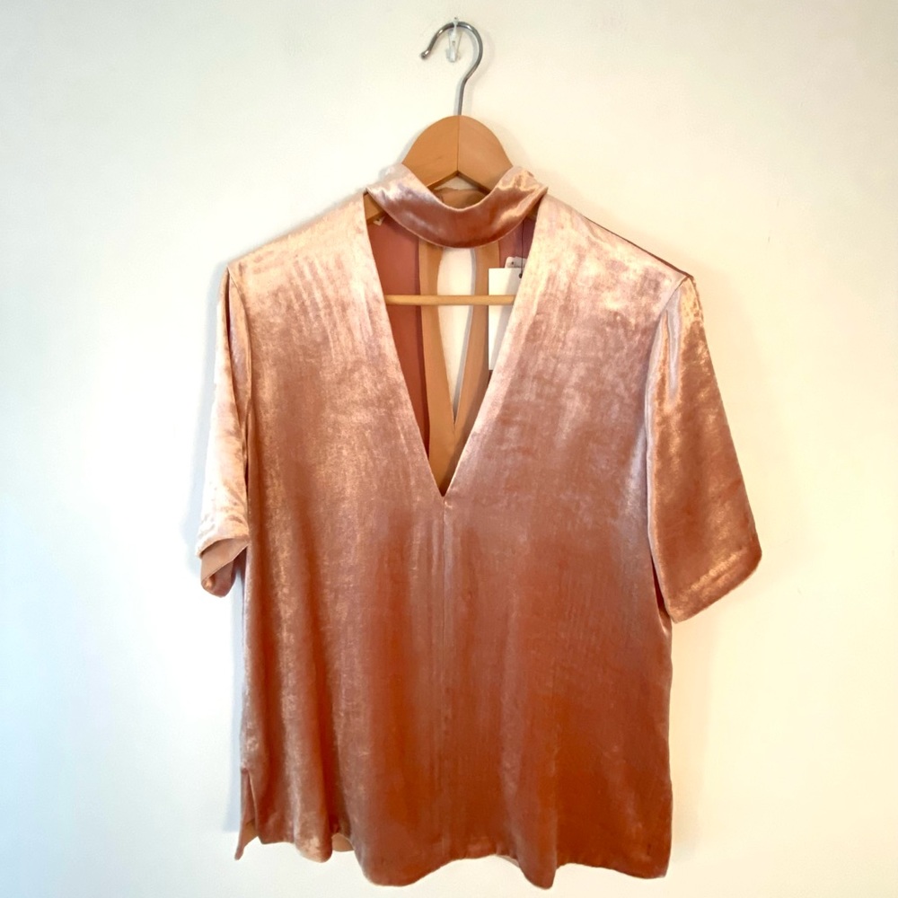 NWT A.L.C. SILK VELVET SHORT SLEEVE PLUNGE FRONT AND BACK SS TOP